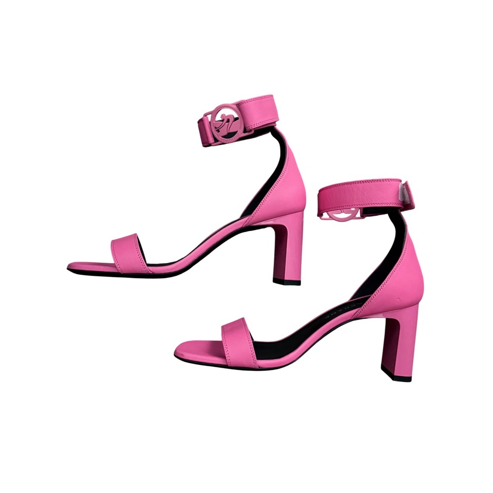 Longchamp Auth Pink Leather Ankle Strap Block Heel Sandals Made in Italy Size 36